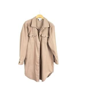 Happily Grey Beige Button Down Long Shirt Women Size Large Western Hipster